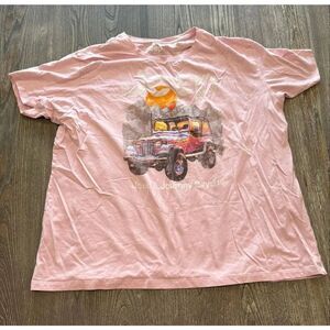 Jeep Journey Beyond Graphic Print T-Shirt Short Sleeve Crew Neck Pink Size XL
